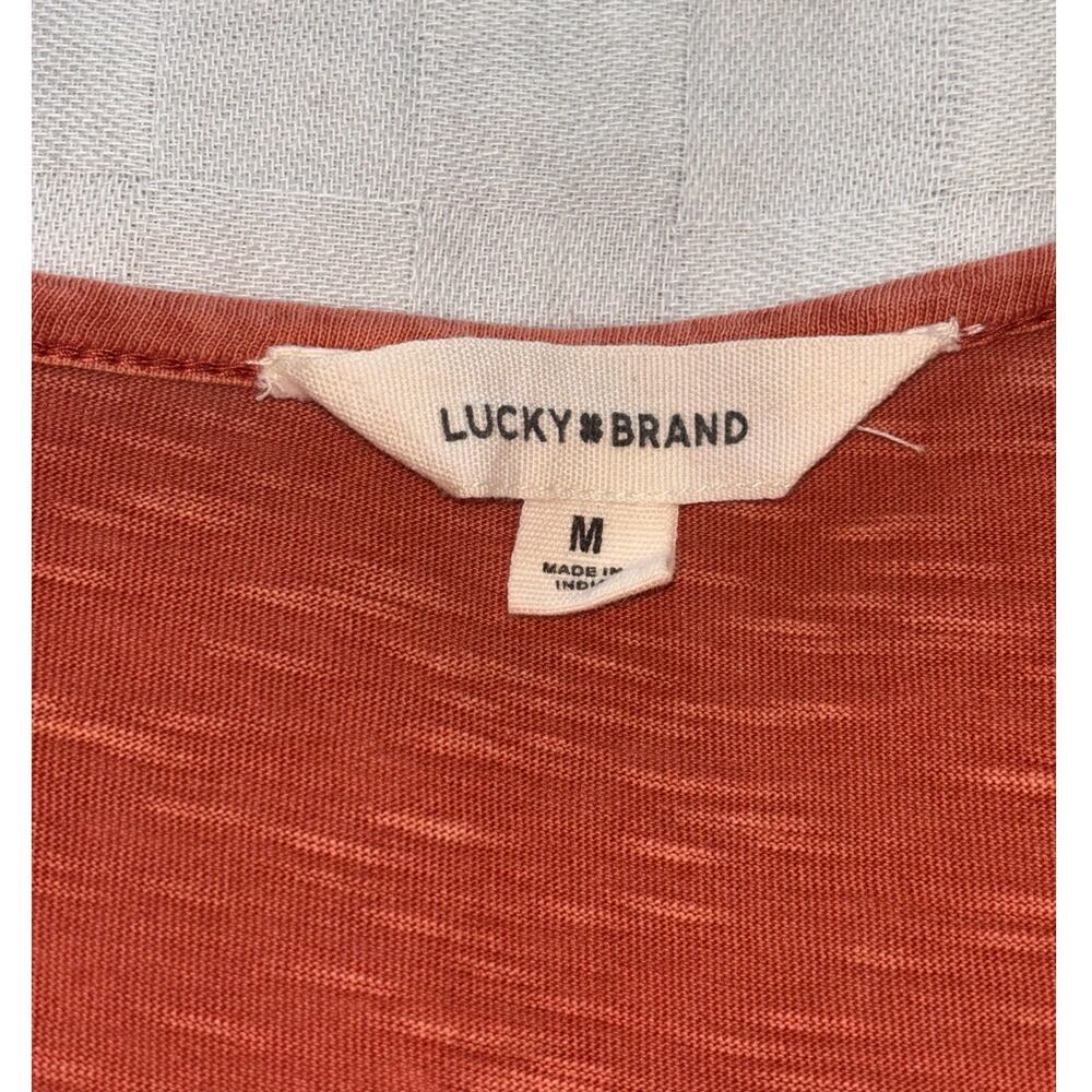 EUC Lucky Brand embroidered peasant style short sleeves, faded brick color, Med - Picture 4 of 8